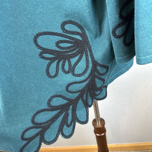 Chico's Womens Soutache Cardigan Sweater Size 2 Large Peacock Teal Cotton - Picture 2 of 8